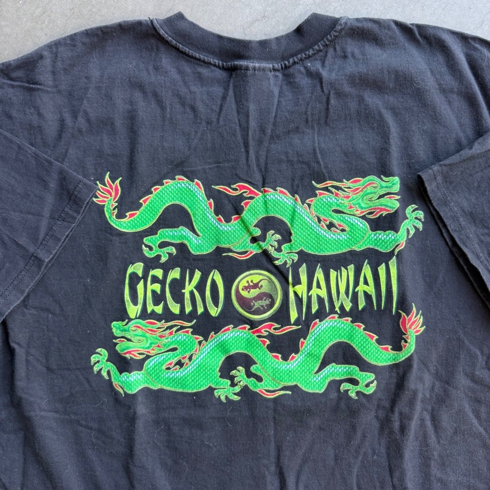 Gecko Hawaii Vintage Dragon Graphic T-Shirt Mens XXL Black Hanes Heavyweight